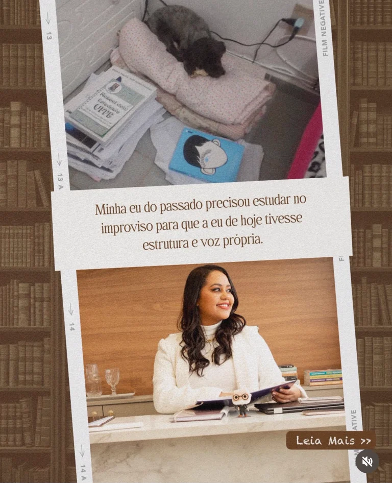 Publicação de Hanna Luara sobre sua trajetória de estudos e prática profissional